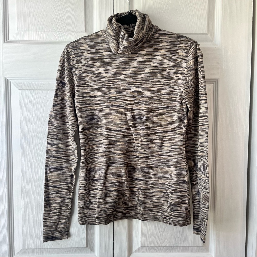 Sundance Marled Knit Long Sleeve Turtleneck Top Size Small Gray & Cream